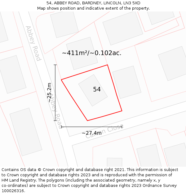 54, ABBEY ROAD, BARDNEY, LINCOLN, LN3 5XD: Plot and title map