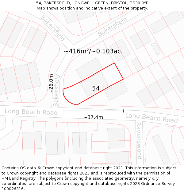 54, BAKERSFIELD, LONGWELL GREEN, BRISTOL, BS30 9YP: Plot and title map