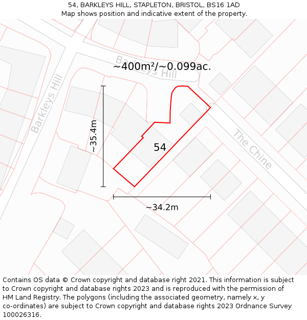 54, BARKLEYS HILL, STAPLETON, BRISTOL, BS16 1AD: Plot and title map