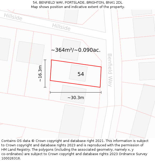 54, BENFIELD WAY, PORTSLADE, BRIGHTON, BN41 2DL: Plot and title map