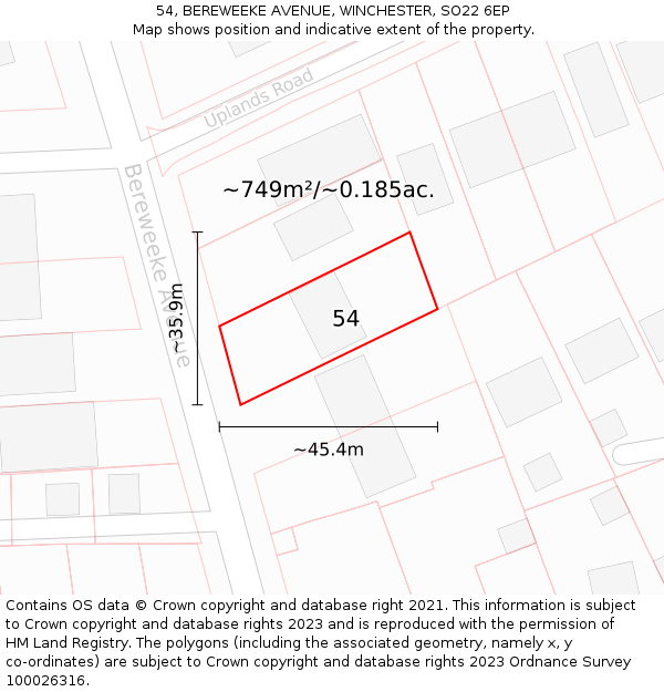 54, BEREWEEKE AVENUE, WINCHESTER, SO22 6EP: Plot and title map