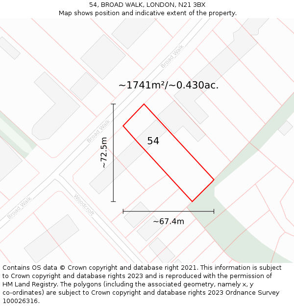 54, BROAD WALK, LONDON, N21 3BX: Plot and title map