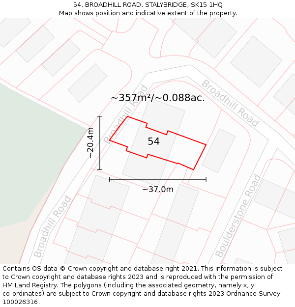 54, BROADHILL ROAD, STALYBRIDGE, SK15 1HQ: Plot and title map