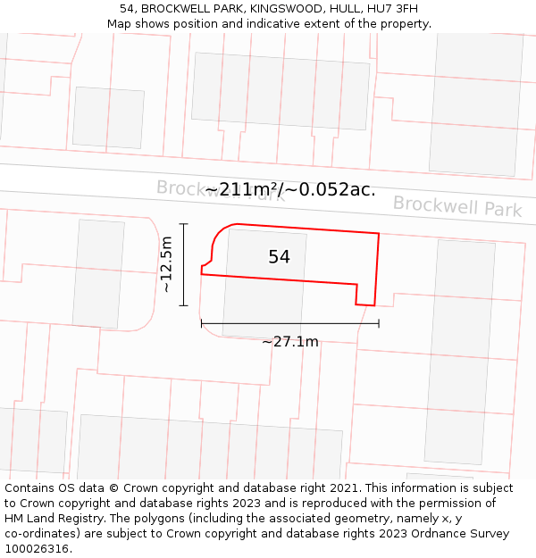 54, BROCKWELL PARK, KINGSWOOD, HULL, HU7 3FH: Plot and title map