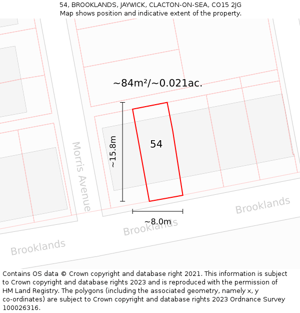 54, BROOKLANDS, JAYWICK, CLACTON-ON-SEA, CO15 2JG: Plot and title map