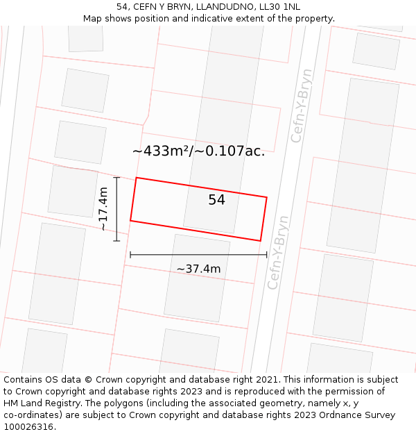 54, CEFN Y BRYN, LLANDUDNO, LL30 1NL: Plot and title map