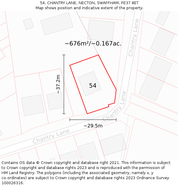 54, CHANTRY LANE, NECTON, SWAFFHAM, PE37 8ET: Plot and title map