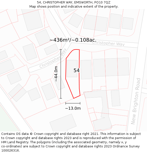 54, CHRISTOPHER WAY, EMSWORTH, PO10 7QZ: Plot and title map