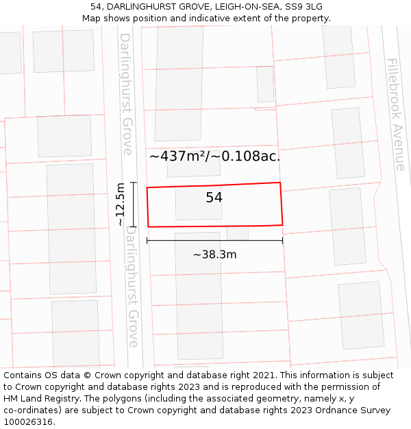 54, DARLINGHURST GROVE, LEIGH-ON-SEA, SS9 3LG: Plot and title map