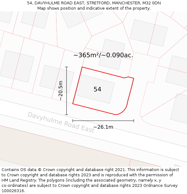 54, DAVYHULME ROAD EAST, STRETFORD, MANCHESTER, M32 0DN: Plot and title map