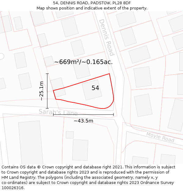 54, DENNIS ROAD, PADSTOW, PL28 8DF: Plot and title map