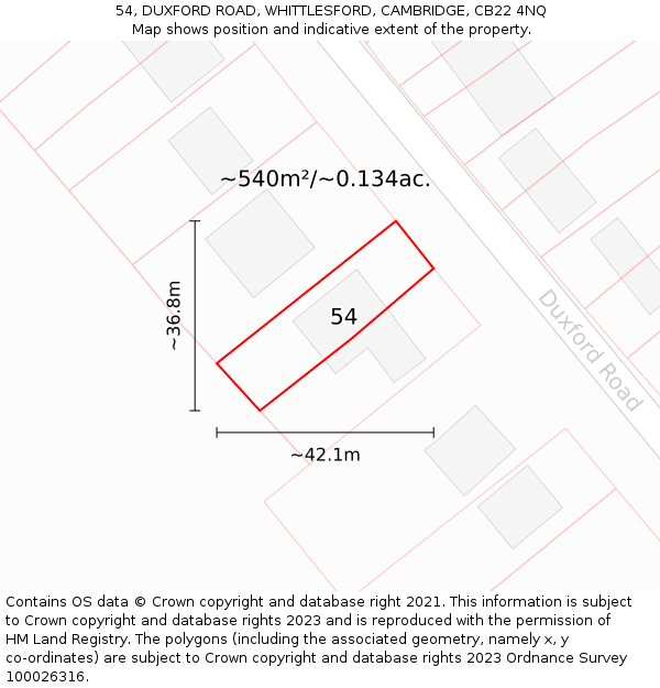 54, DUXFORD ROAD, WHITTLESFORD, CAMBRIDGE, CB22 4NQ: Plot and title map