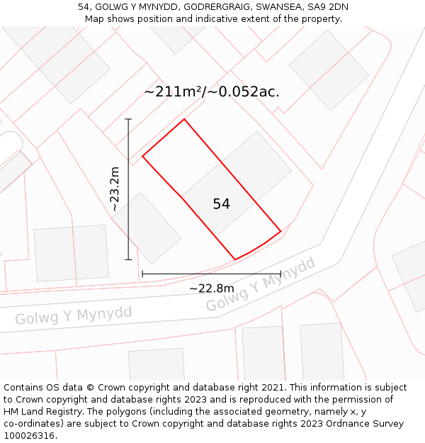 54, GOLWG Y MYNYDD, GODRERGRAIG, SWANSEA, SA9 2DN: Plot and title map