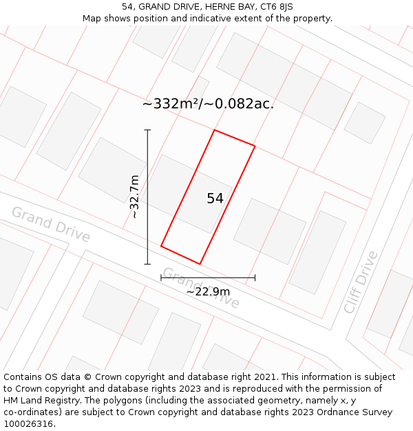 54, GRAND DRIVE, HERNE BAY, CT6 8JS: Plot and title map