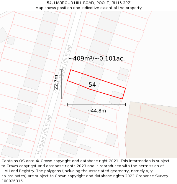 54, HARBOUR HILL ROAD, POOLE, BH15 3PZ: Plot and title map