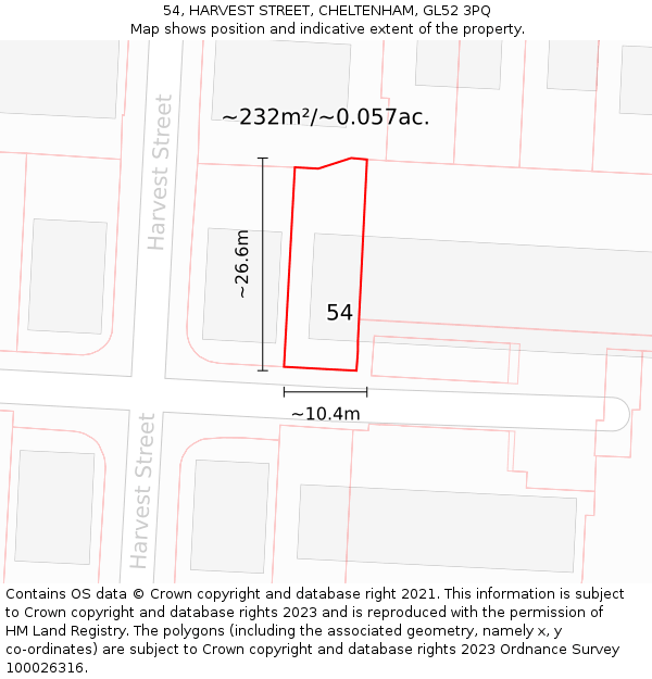 54, HARVEST STREET, CHELTENHAM, GL52 3PQ: Plot and title map