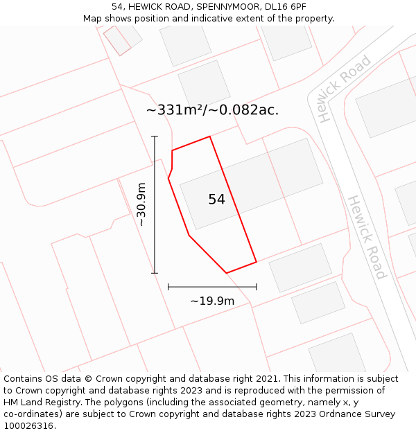 54, HEWICK ROAD, SPENNYMOOR, DL16 6PF: Plot and title map