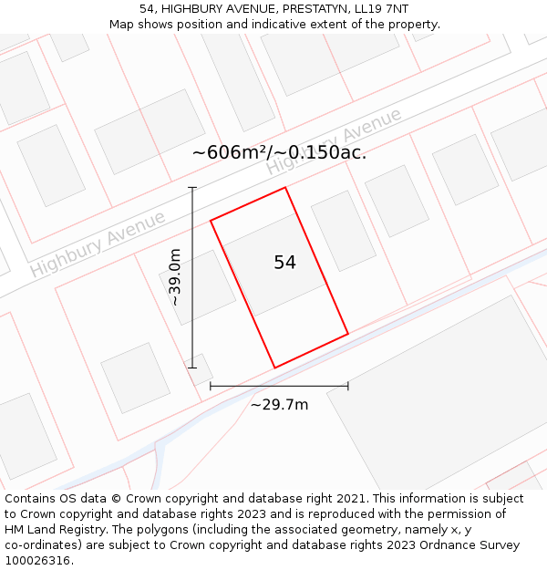 54, HIGHBURY AVENUE, PRESTATYN, LL19 7NT: Plot and title map