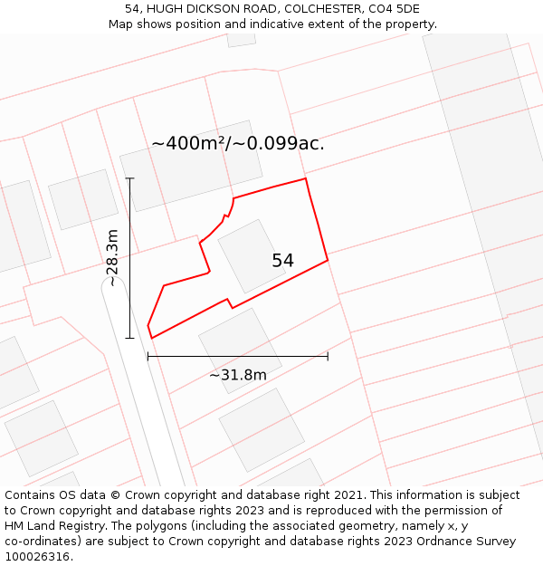 54, HUGH DICKSON ROAD, COLCHESTER, CO4 5DE: Plot and title map