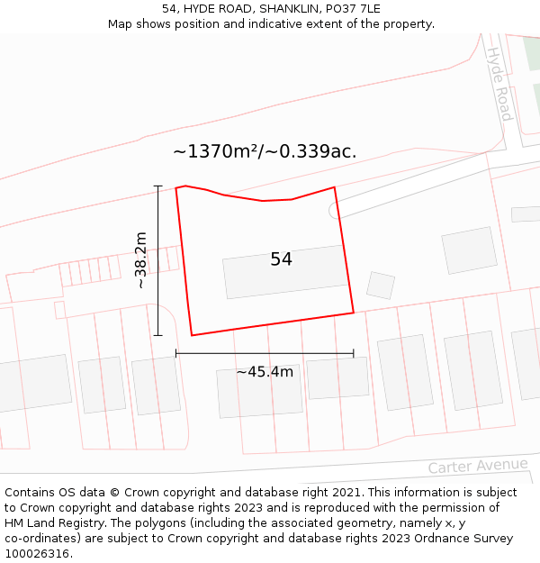 54, HYDE ROAD, SHANKLIN, PO37 7LE: Plot and title map