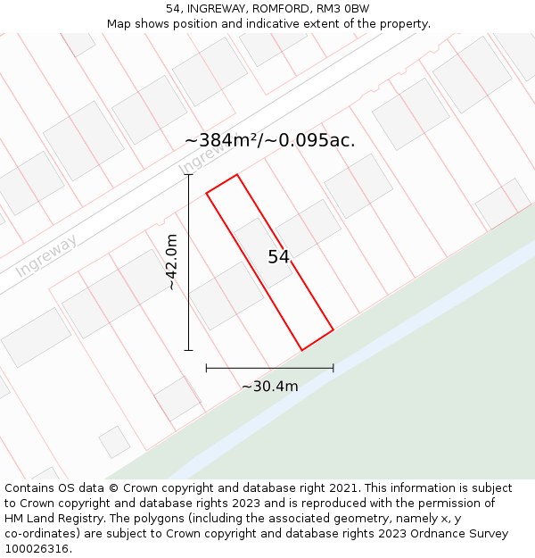 54, INGREWAY, ROMFORD, RM3 0BW: Plot and title map