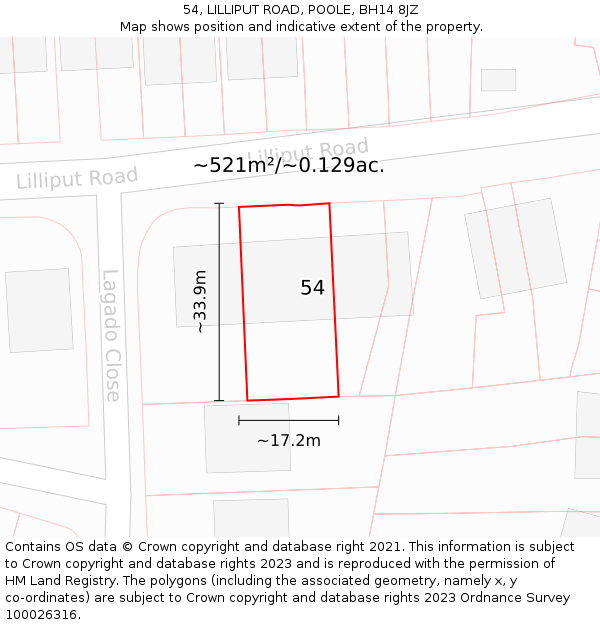 54, LILLIPUT ROAD, POOLE, BH14 8JZ: Plot and title map