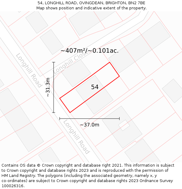 54, LONGHILL ROAD, OVINGDEAN, BRIGHTON, BN2 7BE: Plot and title map