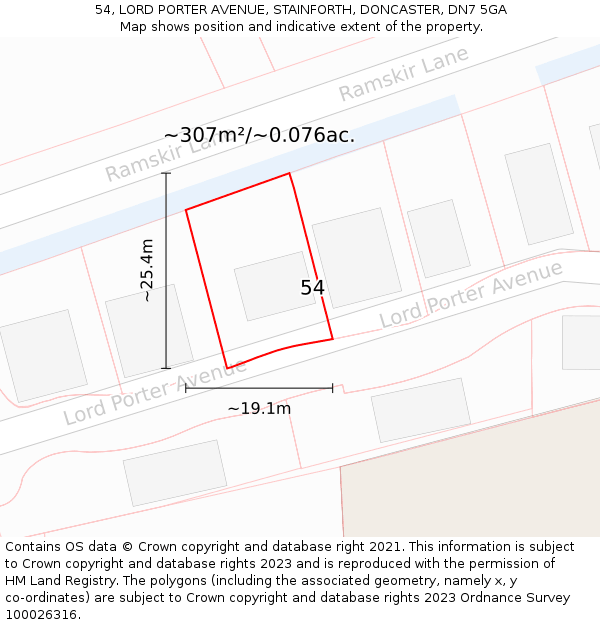 54, LORD PORTER AVENUE, STAINFORTH, DONCASTER, DN7 5GA: Plot and title map