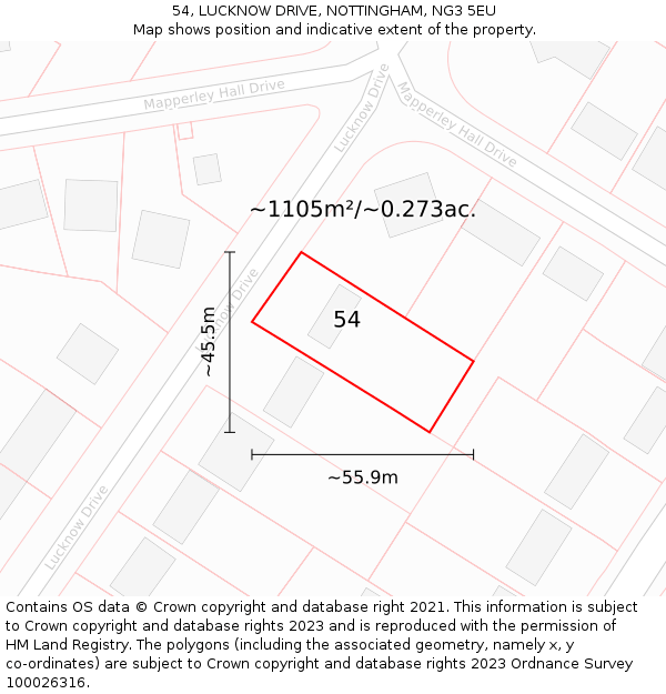 54, LUCKNOW DRIVE, NOTTINGHAM, NG3 5EU: Plot and title map