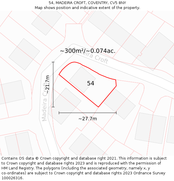 54, MADEIRA CROFT, COVENTRY, CV5 8NY: Plot and title map