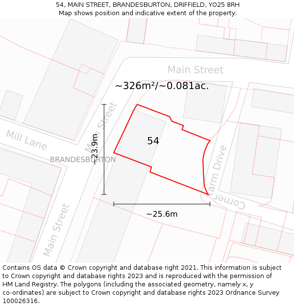 54, MAIN STREET, BRANDESBURTON, DRIFFIELD, YO25 8RH: Plot and title map