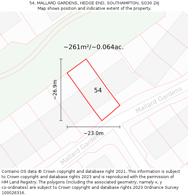 54, MALLARD GARDENS, HEDGE END, SOUTHAMPTON, SO30 2XJ: Plot and title map