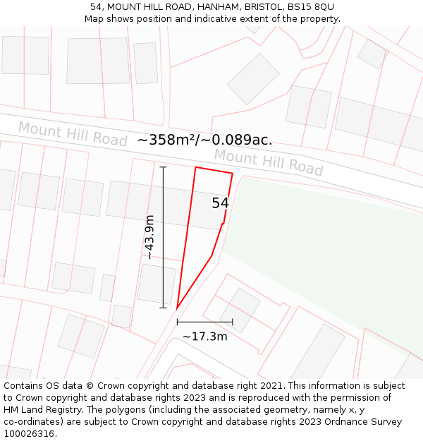 54, MOUNT HILL ROAD, HANHAM, BRISTOL, BS15 8QU: Plot and title map