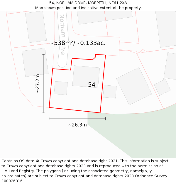 54, NORHAM DRIVE, MORPETH, NE61 2XA: Plot and title map