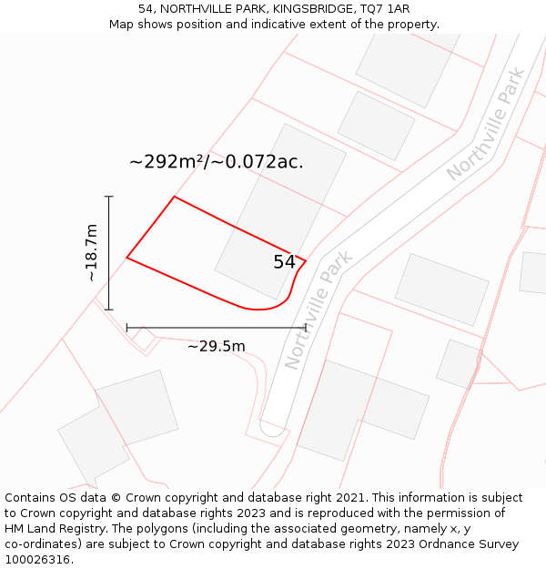 54, NORTHVILLE PARK, KINGSBRIDGE, TQ7 1AR: Plot and title map