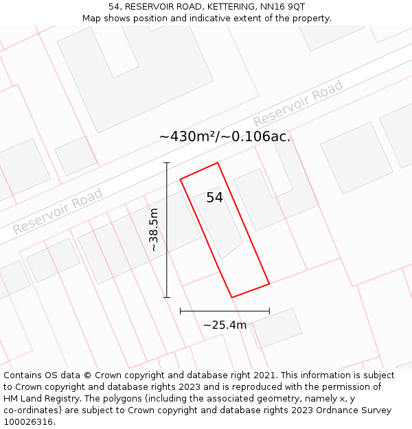 54, RESERVOIR ROAD, KETTERING, NN16 9QT: Plot and title map