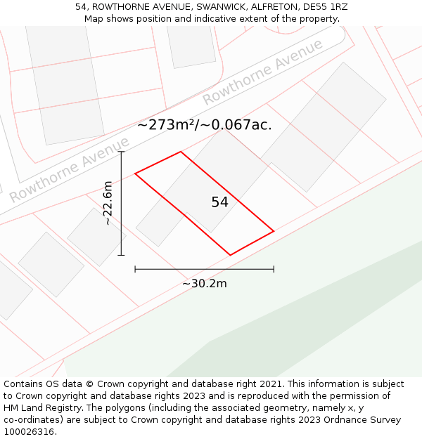 54, ROWTHORNE AVENUE, SWANWICK, ALFRETON, DE55 1RZ: Plot and title map