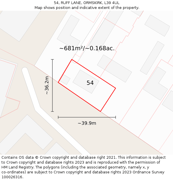 54, RUFF LANE, ORMSKIRK, L39 4UL: Plot and title map