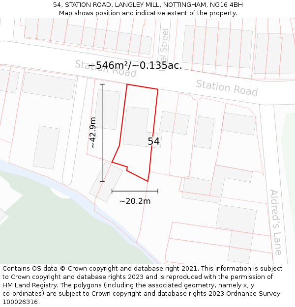 54, STATION ROAD, LANGLEY MILL, NOTTINGHAM, NG16 4BH: Plot and title map