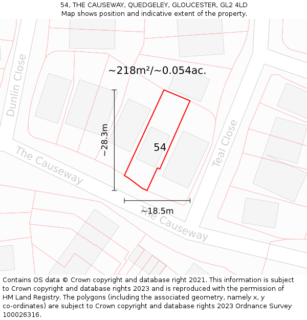 54, THE CAUSEWAY, QUEDGELEY, GLOUCESTER, GL2 4LD: Plot and title map