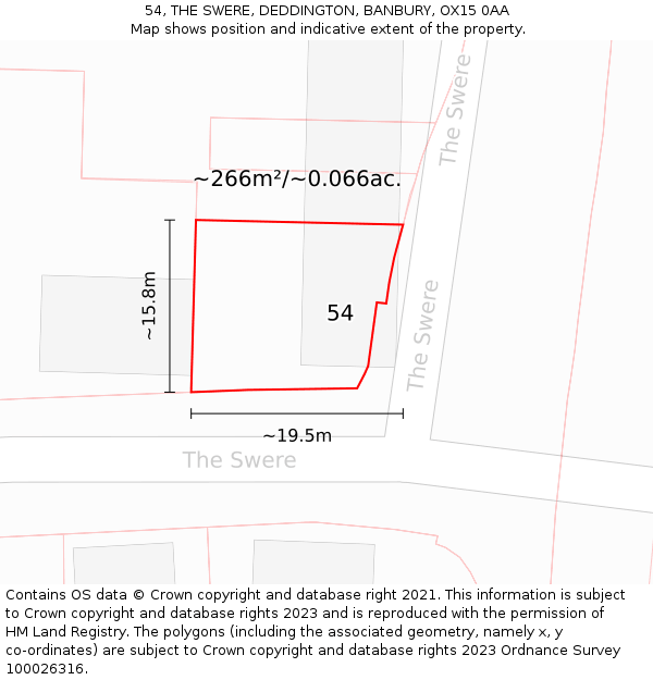 54, THE SWERE, DEDDINGTON, BANBURY, OX15 0AA: Plot and title map