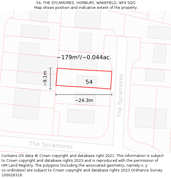 54, THE SYCAMORES, HORBURY, WAKEFIELD, WF4 5QG: Plot and title map