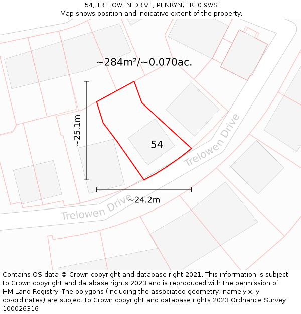 54, TRELOWEN DRIVE, PENRYN, TR10 9WS: Plot and title map