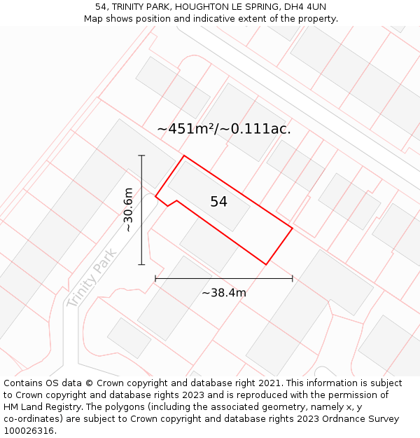 54, TRINITY PARK, HOUGHTON LE SPRING, DH4 4UN: Plot and title map