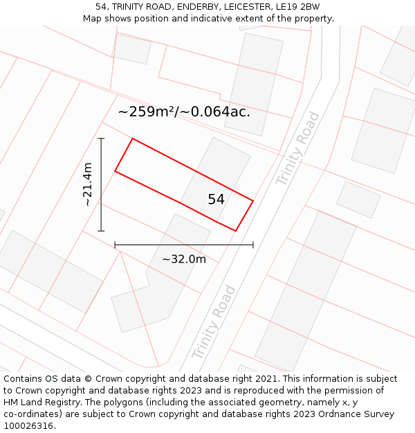 54, TRINITY ROAD, ENDERBY, LEICESTER, LE19 2BW: Plot and title map