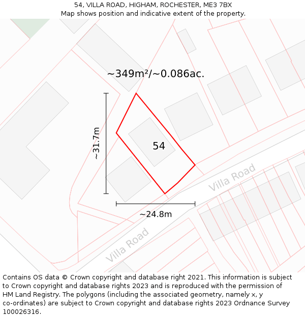 54, VILLA ROAD, HIGHAM, ROCHESTER, ME3 7BX: Plot and title map