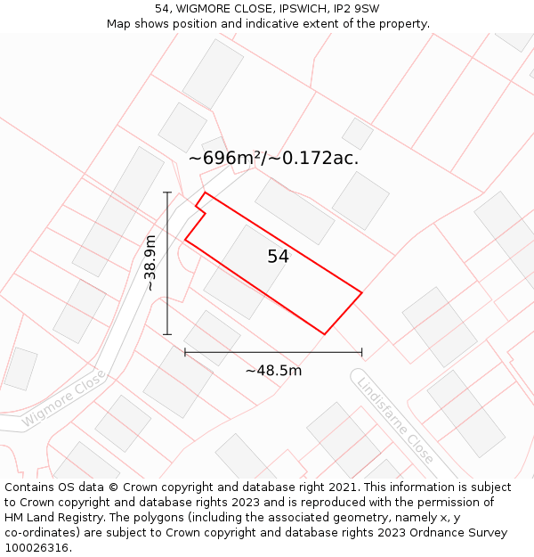 54, WIGMORE CLOSE, IPSWICH, IP2 9SW: Plot and title map