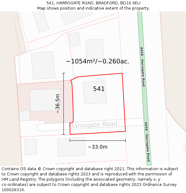 541, HARROGATE ROAD, BRADFORD, BD10 0EU: Plot and title map