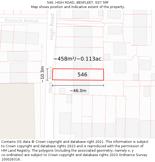 546, HIGH ROAD, BENFLEET, SS7 5RF: Plot and title map