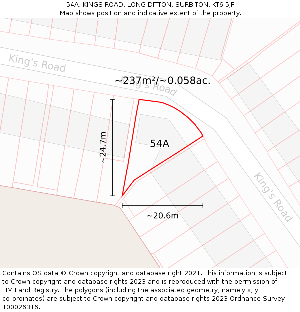 54A, KINGS ROAD, LONG DITTON, SURBITON, KT6 5JF: Plot and title map